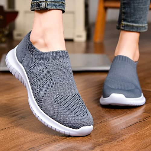 konhill Women's Walking Tennis Shoes - Lightweight Athletic Casual Gym Slip on Sneakers 9.5 Wide US A/Dark Grey,41