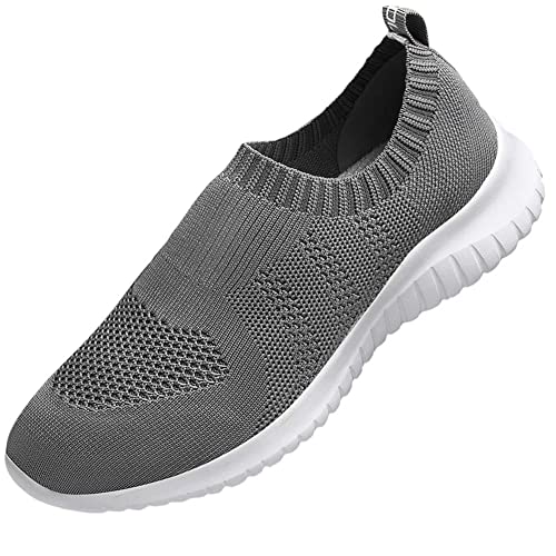 konhill Women's Walking Tennis Shoes - Lightweight Athletic Casual Gym Slip on Sneakers 9.5 Wide US A/Dark Grey,41