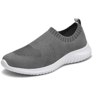 konhill women's walking tennis shoes - lightweight athletic casual gym slip on sneakers 7.5 wide us a/dark grey,38