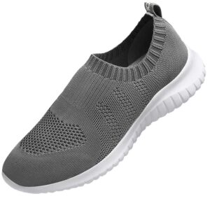 konhill Women's Walking Tennis Shoes - Lightweight Athletic Casual Gym Slip on Sneakers 8.5 Wide US A/Dark Grey,39