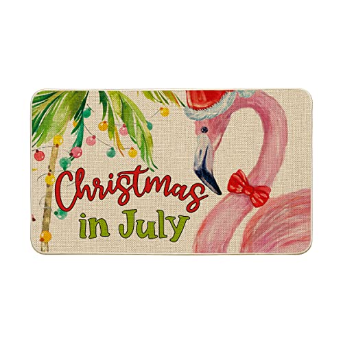 Artoid Mode Flamingo Christmas in July Doormat, Home Decor Low-Profile Switch Rug Door Mat Floor Mat for Indoor Outdoor 17x29 Inch