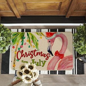 Artoid Mode Flamingo Christmas in July Doormat, Home Decor Low-Profile Switch Rug Door Mat Floor Mat for Indoor Outdoor 17x29 Inch