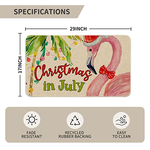 Artoid Mode Flamingo Christmas in July Doormat, Home Decor Low-Profile Switch Rug Door Mat Floor Mat for Indoor Outdoor 17x29 Inch