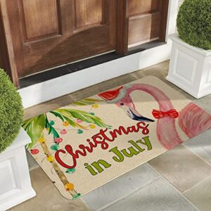Artoid Mode Flamingo Christmas in July Doormat, Home Decor Low-Profile Switch Rug Door Mat Floor Mat for Indoor Outdoor 17x29 Inch