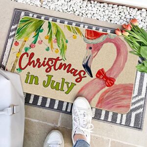 Artoid Mode Flamingo Christmas in July Doormat, Home Decor Low-Profile Switch Rug Door Mat Floor Mat for Indoor Outdoor 17x29 Inch