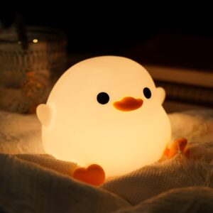 amaredom dodo duck night light, cute duck lamp, silicone dimmable nursery nightlight, rechargeable led bedside lamp with 20 minutes timer & tap control baby girls women bedrooms, living room