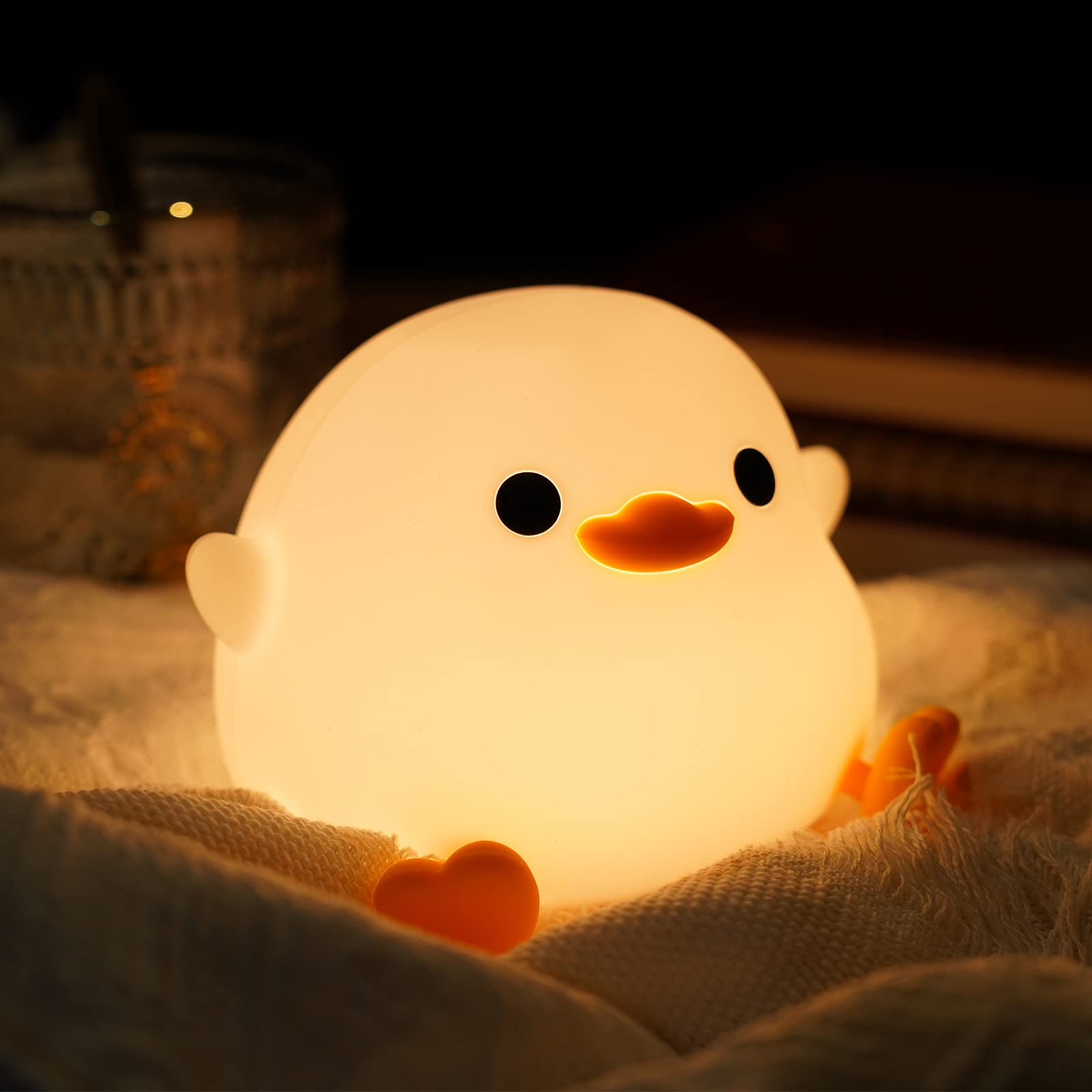 Amaredom DoDo Duck Night Light, Cute Duck Lamp, Silicone Dimmable Nursery Nightlight, Rechargeable LED Bedside Lamp with 20 Minutes Timer & Tap Control Baby Girls Women Bedrooms, Living Room