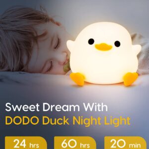 Amaredom DoDo Duck Night Light, Cute Duck Lamp, Silicone Dimmable Nursery Nightlight, Rechargeable LED Bedside Lamp with 20 Minutes Timer & Tap Control Baby Girls Women Bedrooms, Living Room