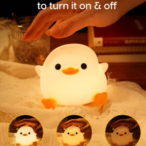 Amaredom DoDo Duck Night Light, Cute Duck Lamp, Silicone Dimmable Nursery Nightlight, Rechargeable LED Bedside Lamp with 20 Minutes Timer & Tap Control Baby Girls Women Bedrooms, Living Room