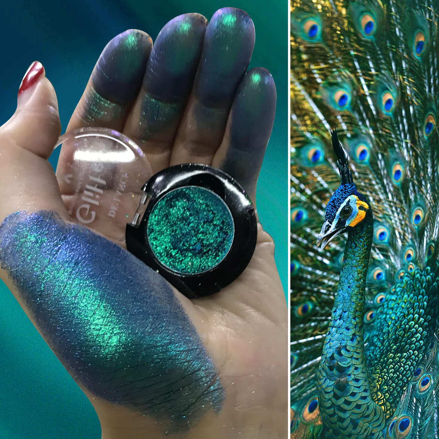 DE'LANCI Green Glitter Eyeshadow, Highly Pigmented Duochrome Eye Shadow, Intense Color Shifting Multichrome Green Eyeshadow for Blue Green Eyes, Waterproof Shimmer Eyeshadow, Talc Free & Travel Size