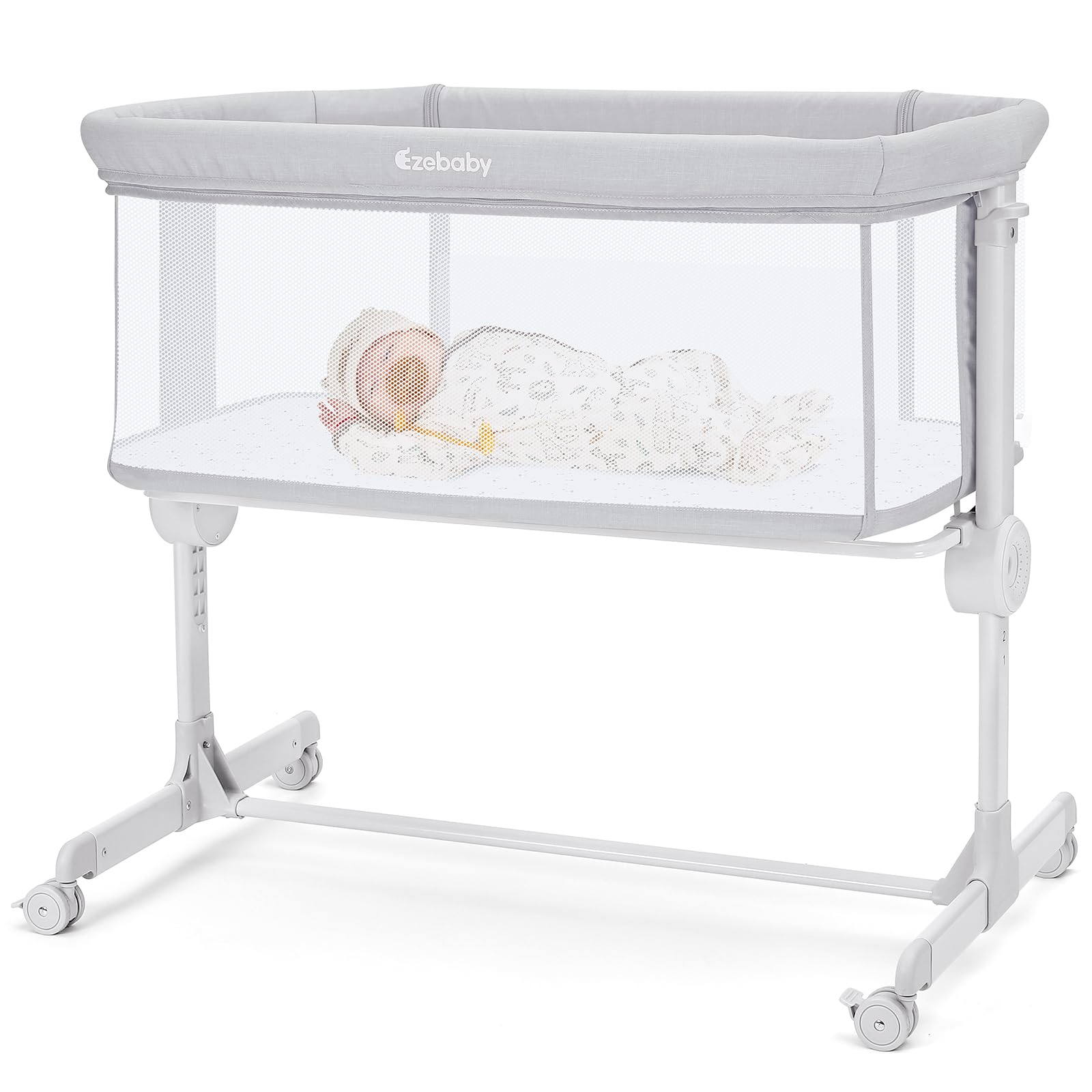 Ezebaby Baby Bassinet, Bedside Bassinet for Baby, Portable Baby Bassinets Bedside Sleeper for Newborn Baby Infants with Adjustable 7 Heights and All Mesh Sides, Mattress & Sheet Included