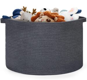 blanket basket - 20"x 20"x 13" cotton rope basket for living room, baby toy storage basket, large woven laundry basket (gray)
