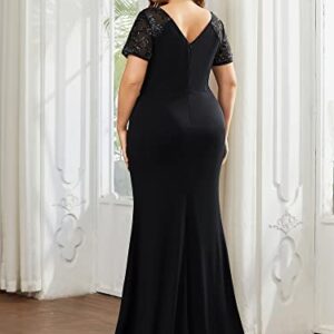 Ever-Pretty Plus Women's Double V-Neck Sequins Pleated Formal Dresses Plus Size Dresses for Curvy Women Black US24