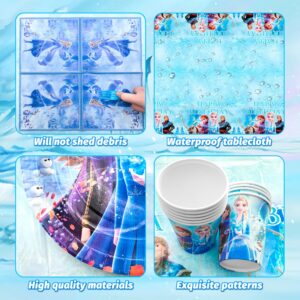 Frozen Birthday Party Supplies,124pcs Frozen Party Decorations&Tableware Set-Frozen Plates Napkins Cups Tablecloth Banner Backdrop,Frozen Balloons etc Frozen Themed Birthday Party Supplies