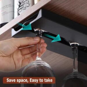 2 Pack Wine Glass Holder Under Shelf or Cabinet Punch-free Wine Glass Rack Plastic Stemware Rack Glassware Drying Storage Hanger for Kitchen,Bar and Restaurant (Black)