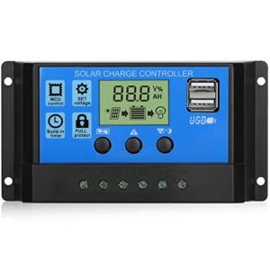eeekit 100a solar charge controller, 12v/24v solar panel charge controller intelligent regulator with 5v dual usb port display adjustable pwm auto parameter lcd display and timer setting