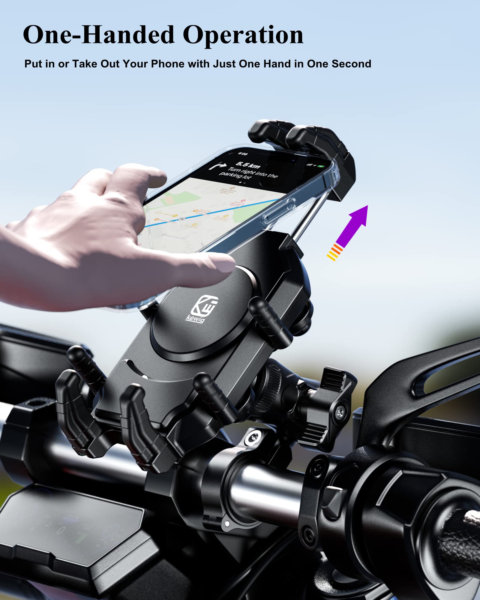 BRCOVAN Motorcycle Phone Holder with Vibration Dampener & High-Speed Secure Lock, Anti-Theft Motorcycle Phone Mount Handlebar Cellphone Holder for Bike Bicycle Scooter ATV Fit 5.4''-7.2'' Smartphones