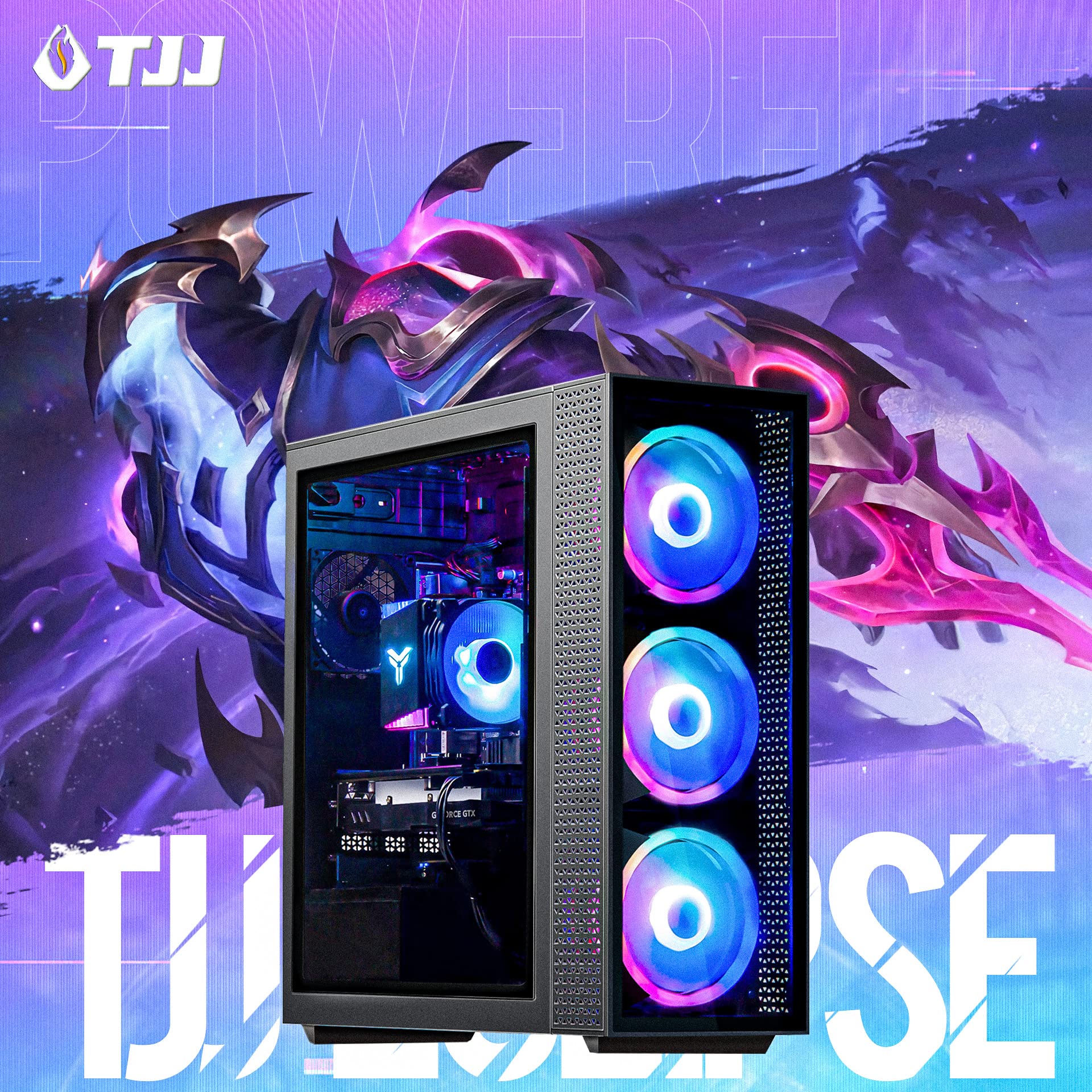 TJJ Neptune Gaming PC Desktop Computer - Intel Core i3-10105F 3.7GHz, AMD RX 5500XT 8GB (Beat GTX 1650), 16GB DDR4, 512GB NVME SSD, WiFi 6E, VR Ready, RGB Fans, RGB Keyboard & Mouse, Win 11 Pro