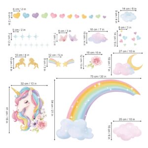 wondever Rainbow Wall Stickers Unicorn Clouds Peel and Stick Wall Art Decals for Girls Bedroom Kids Room Baby Nursery