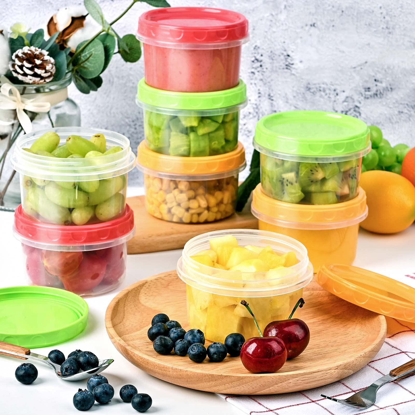 TOFLEN Reusable Small Freezer Containers 8 Oz Plastic Food Storage Containers with Screw On Lids, Leakproof & Airtight, Freezer Safe, Dishwasher Safe, Set of 12 Multicolor