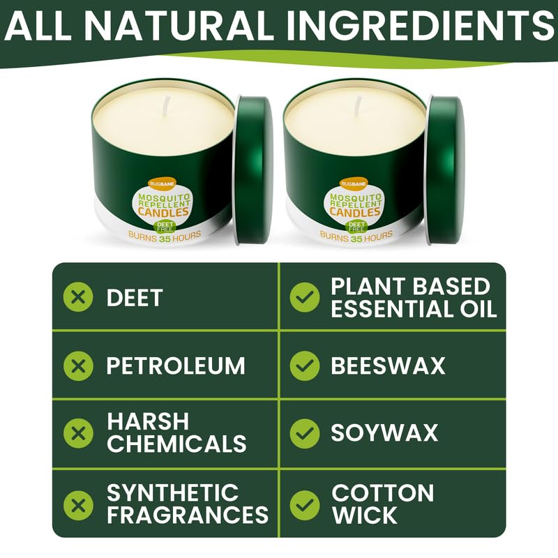 Mosquito Candle Outdoor 2 Pack with 5 Natural Essential Oils. DEET Free Citronella Candles Outdoor Mosquito Repellent Outdoor Patio. Mosquito Repellent Candles Outdoor. Bug Candles Repellent Outdoor