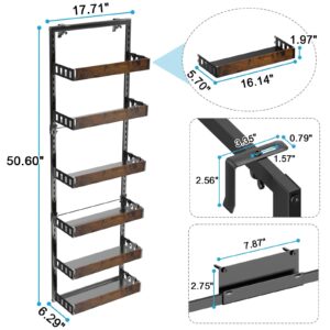 bukfen Over the Door Pantry Organizer, 6-Tier Adjustable Wooden Basket Kitchen Pantry Door Organization and Storage, Heavy-Duty Metal Hanging Kitchen Spice Rack,D6.3 x W17.71 x H50.60 inch,1 Pack