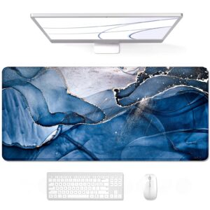 auhoahsil large mouse pad, xxl desk pad, extened mousepad 31.5" x 11.8", non-slip rubber base, stitched edges, superior surface, gaming keyboard mat, waterproof desk pad, ink navy marble