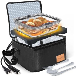 forabest portable microwave food warmer - 12v/24v,110v/220v fast heating portable food warmer lunch box, personal portable oven electric lunch box for reheating food in car, truck, camping, work