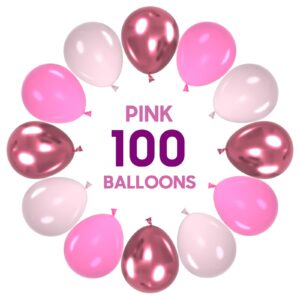 OWill 100pcs Balloons Metallic Pink 12 Inches Pink Latex Balloons,Light Pink and Deep Pink Balloons for Birthday Baby Shower Wedding Party Supplies Arch Garland Decoration