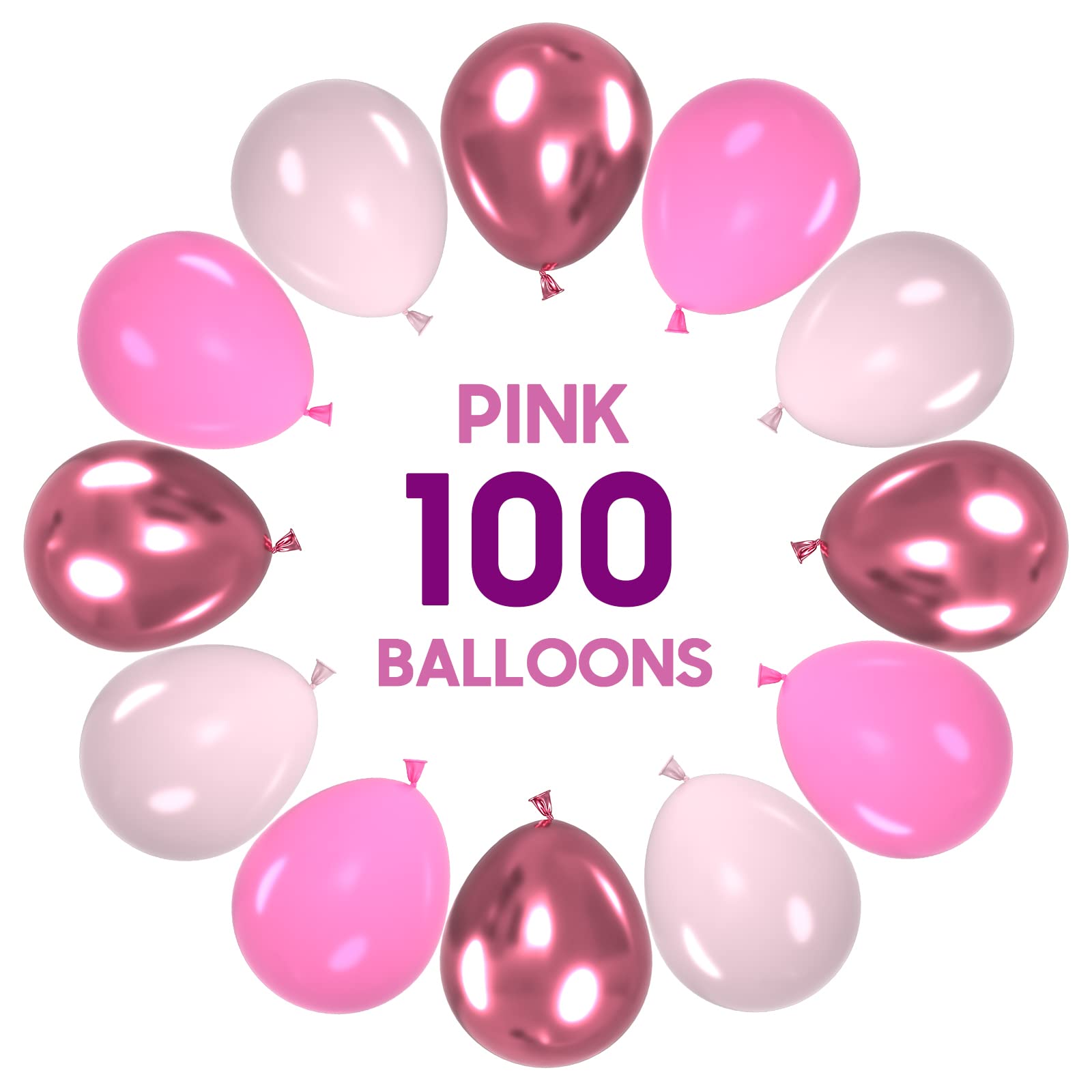 OWill 100pcs Balloons Metallic Pink 12 Inches Pink Latex Balloons,Light Pink and Deep Pink Balloons for Birthday Baby Shower Wedding Party Supplies Arch Garland Decoration