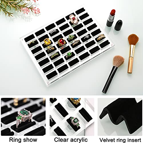 Deamogate Acrylic Ring Display Holder Insert Jewelry Storage Tray Organizer 42 Slots Velvet Ring Showcase Display Stand for Earrings Studs, Black