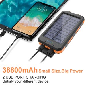 Saraupup Solar Charger Power Bank, 38800mAh Portable Charger Fast Charger Dual USB Port Built-in Led Flashlight and Compass for All Cell Phone and Electronic Devices