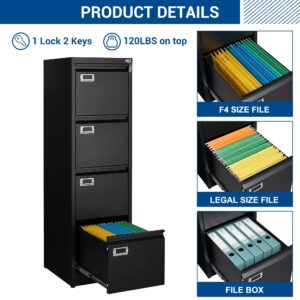 Fesbos 4 Drawers Vertical File Cabinets - Lateral Filing Cabinets - Metal Steel Lockable Storage Cabinets for Home Office to Hanging Files Letter/Legal/F4/A4 Size