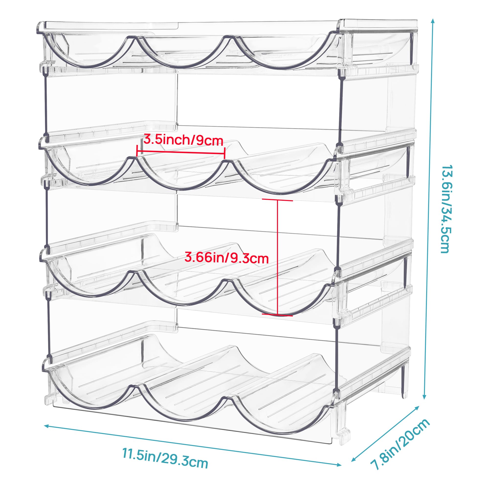 Vtopmart Stackable Water Bottle Organizer Holder, 4 Pack Clear Plastic Cup Storage Rack for Pantry Kitchen Cabinet Cupboard Countertop Organization and Storage, Hold 12 Bottles