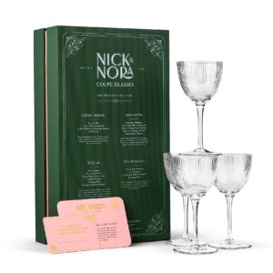 Vintage Art Deco Nick and Nora Coupe Glasses | Set of 4 | 5 oz Crystal Ribbed Cocktail Glassware for Drinking Classic Gin, Whiskey, Vodka Bar Drinks | Retro Long Stemmed Barware Goblets