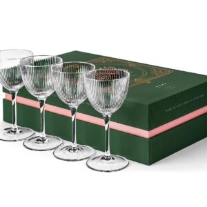 Vintage Art Deco Nick and Nora Coupe Glasses | Set of 4 | 5 oz Crystal Ribbed Cocktail Glassware for Drinking Classic Gin, Whiskey, Vodka Bar Drinks | Retro Long Stemmed Barware Goblets