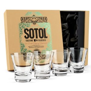 Sotol and Tequila Sipping Glasses | Tequila Glassware Collection | Set of 4 | 6 oz Professional Sippers for Drinking Joven, Reposado, Anejo Sotols | Stemless Heavy Based Liquor Snifters