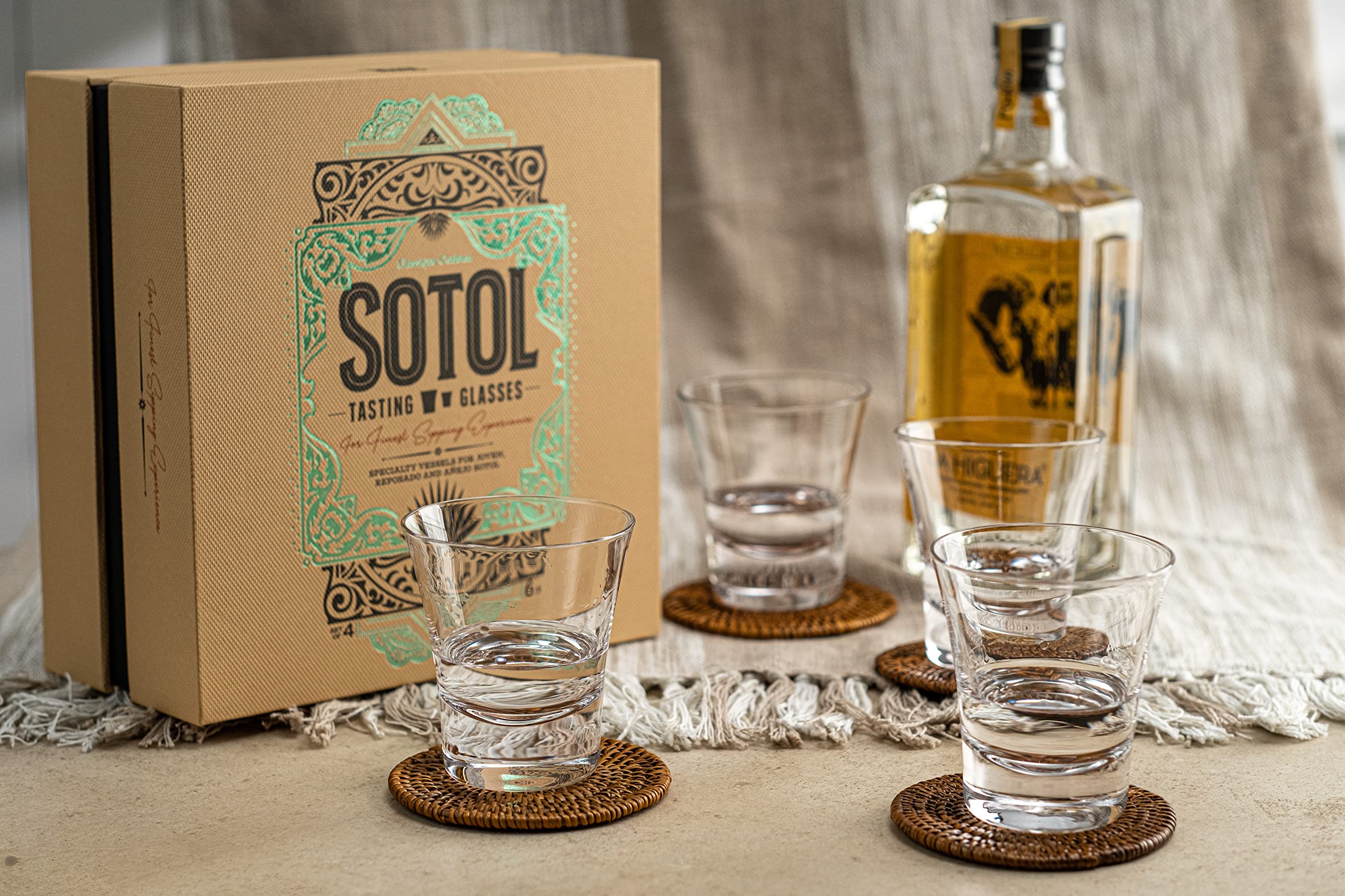 Sotol and Tequila Sipping Glasses | Tequila Glassware Collection | Set of 4 | 6 oz Professional Sippers for Drinking Joven, Reposado, Anejo Sotols | Stemless Heavy Based Liquor Snifters