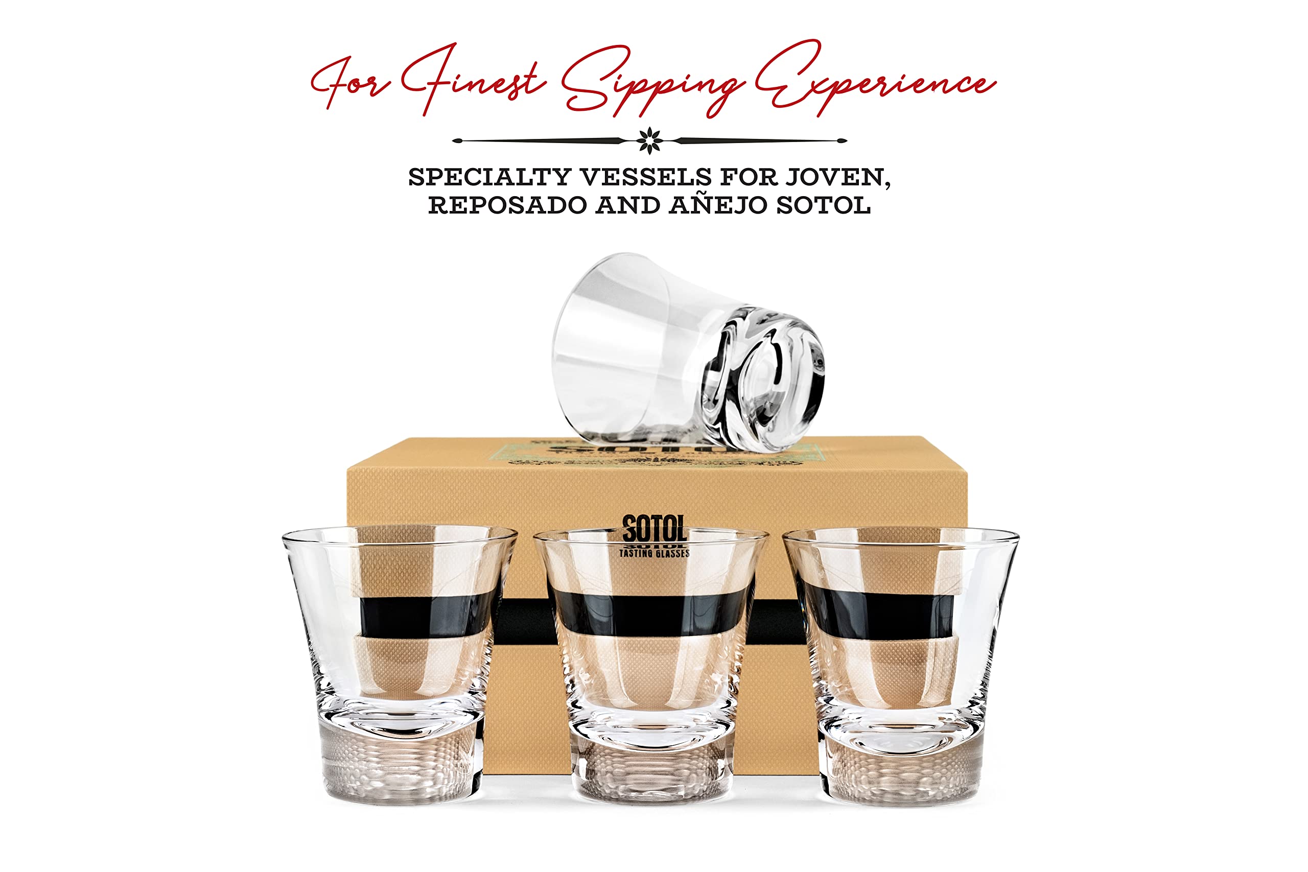 Sotol and Tequila Sipping Glasses | Tequila Glassware Collection | Set of 4 | 6 oz Professional Sippers for Drinking Joven, Reposado, Anejo Sotols | Stemless Heavy Based Liquor Snifters