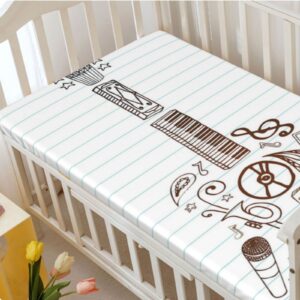 Music Themed Fitted Crib Sheet,Standard Crib Mattress Fitted Sheet Ultra Soft Material-Baby Crib Sheets for Girl or Boy,28“ x52“,White Chocolate Baby Blue