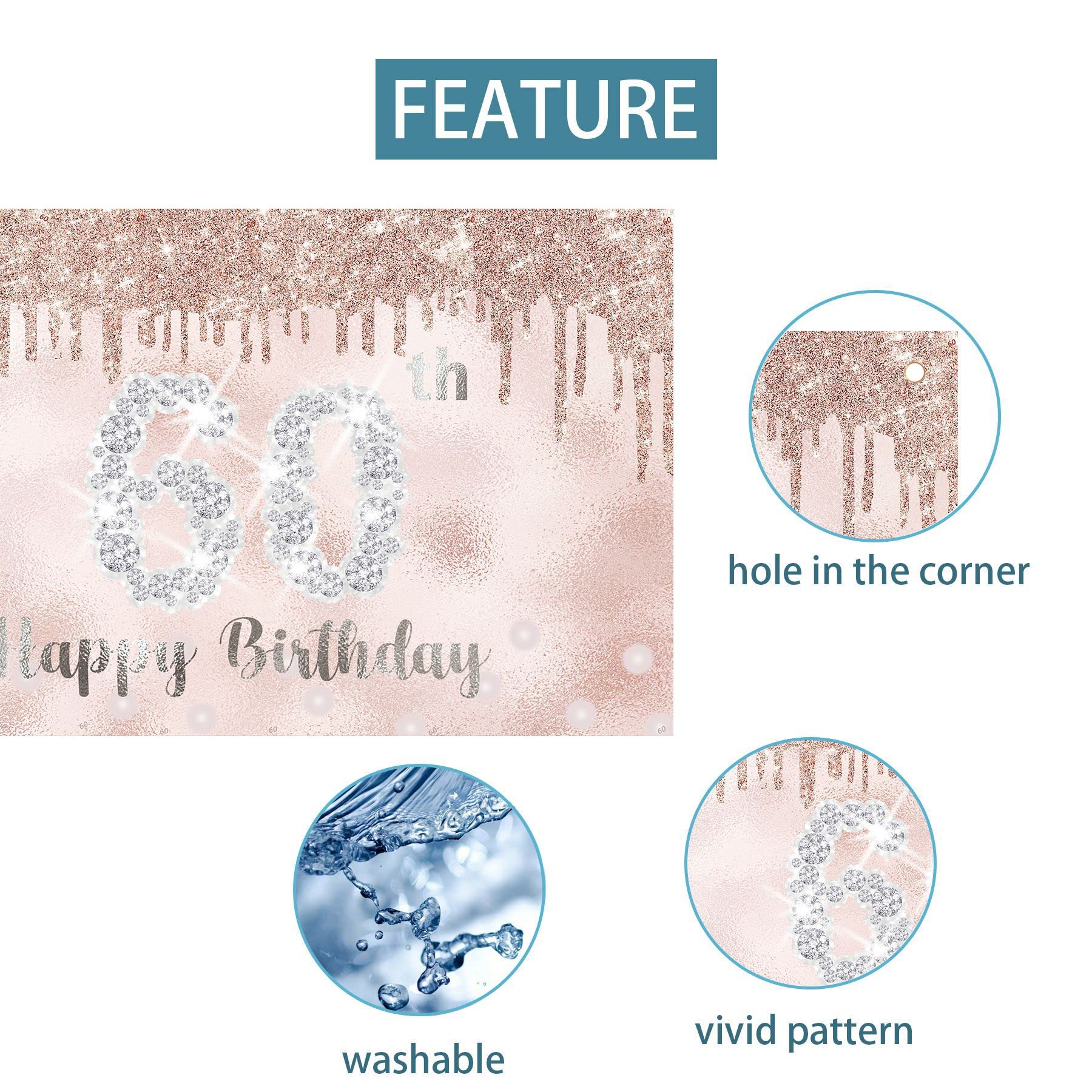 Joyiou Happy 60th Birthday Decorations for Her, Rose Gold 60th Birthday Gifts Party Supplies for Women Her, 60th Backdrop & Sash & Tiara Set, 60 Years Old Birthday Photo Booth Props (5 * 3 ft)