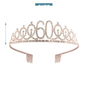 Joyiou Happy 60th Birthday Decorations for Her, Rose Gold 60th Birthday Gifts Party Supplies for Women Her, 60th Backdrop & Sash & Tiara Set, 60 Years Old Birthday Photo Booth Props (5 * 3 ft)