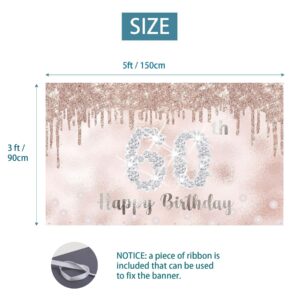 Joyiou Happy 60th Birthday Decorations for Her, Rose Gold 60th Birthday Gifts Party Supplies for Women Her, 60th Backdrop & Sash & Tiara Set, 60 Years Old Birthday Photo Booth Props (5 * 3 ft)