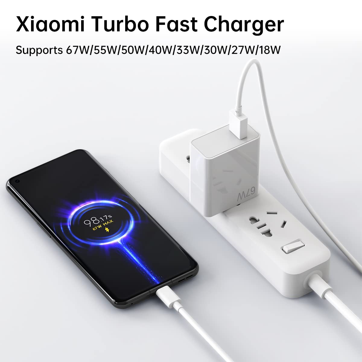 for Xiaomi Charger 67W Mi Turbo Fast Wall Charger for Xiaomi 14 13 12 13t 12t 12s Pro Lite Redmi Note K60 K50 11 11s 12 Pro Plus Poco X6 F5 X5 F4 X4 Gt Black Shark Mix Fold 2 3 3.3ft 6A Type C Cable