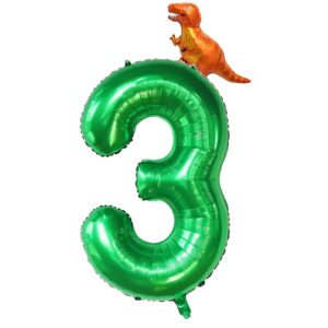 40 inch green number 3 & mini dinosaur balloon for boys birthday party decorations, 3rd birthday dinosaur party supplies jungle theme green birthday patry balloons decorations