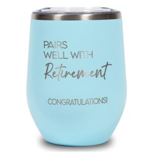 retirement gifts for women men - happy retirement wine tumbler mug presents - retirement gift for new beginnings - ideas for retired coworker, boss, friend, mom, dad, colleague, farewell (blue)