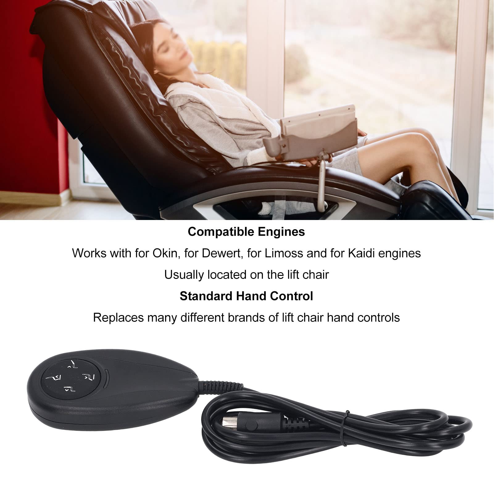 Lift Chair Remote 5 Pin Round Connector 4 Buttons Up and Down Functions Replacement Hand Control Handset for Power Recliner