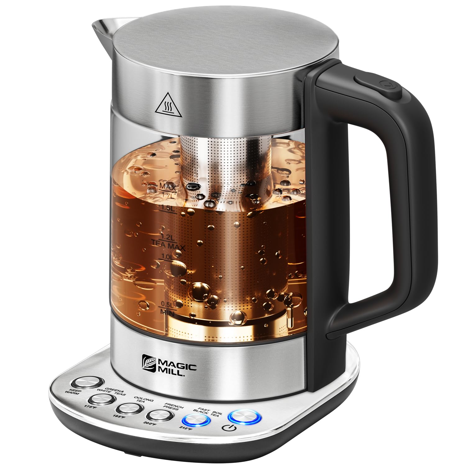 Magic Mill Pro Electric Kettle with tea Infuser and Temperature Control - Keep Warm Function, Rapid Boil, Automatic Safety Shut Off, BPA Free, No Plastic on Water, British Patent Technology,Large 1.7L