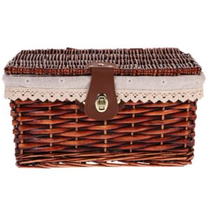 zerodeko brown laundry storage basket with lid, durable wicker basket, rectangular storage bin for entryway, shelf, home organization
