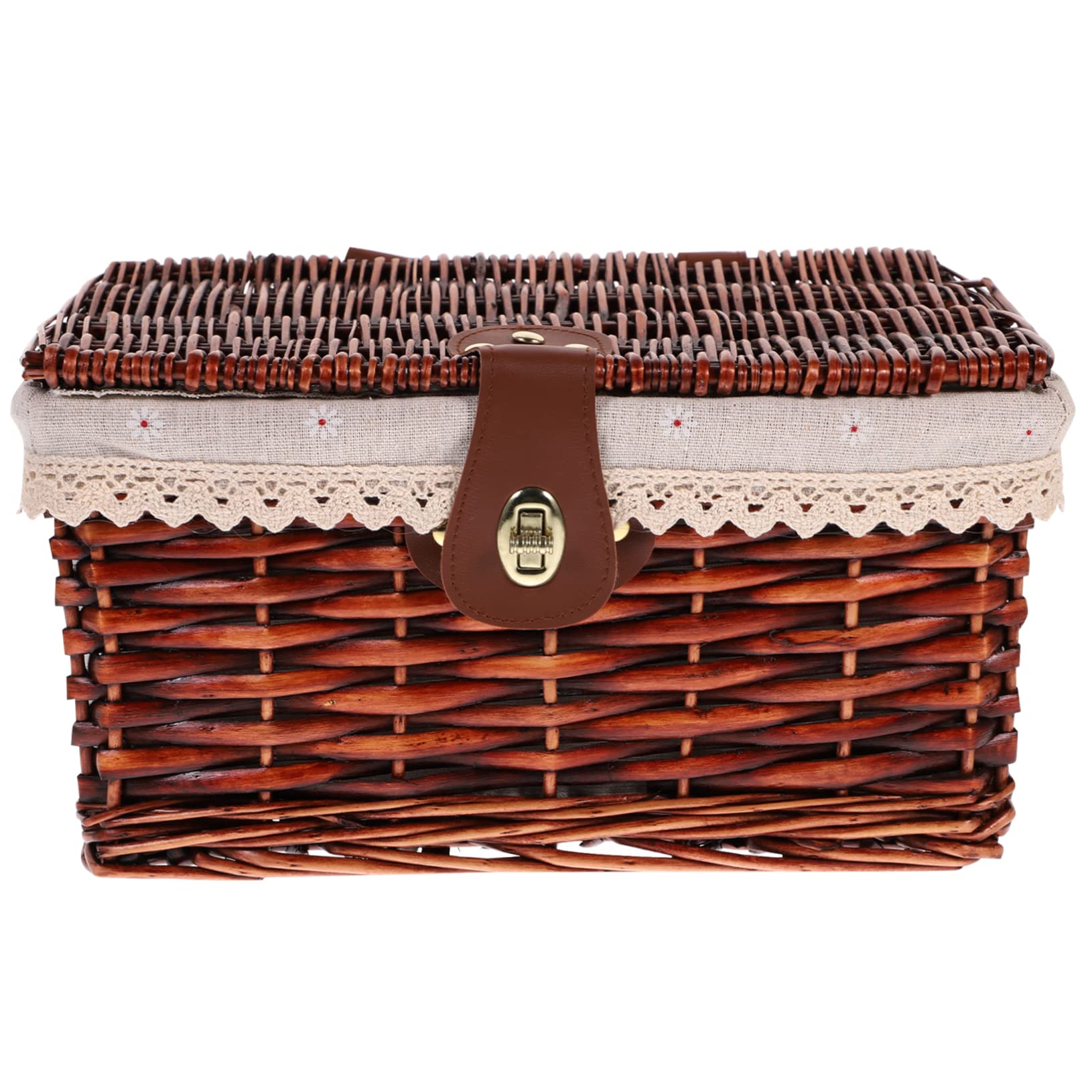 Zerodeko Brown Laundry Storage Basket with Lid, Durable Wicker Basket, Rectangular Storage Bin for Entryway, Shelf, Home Organization